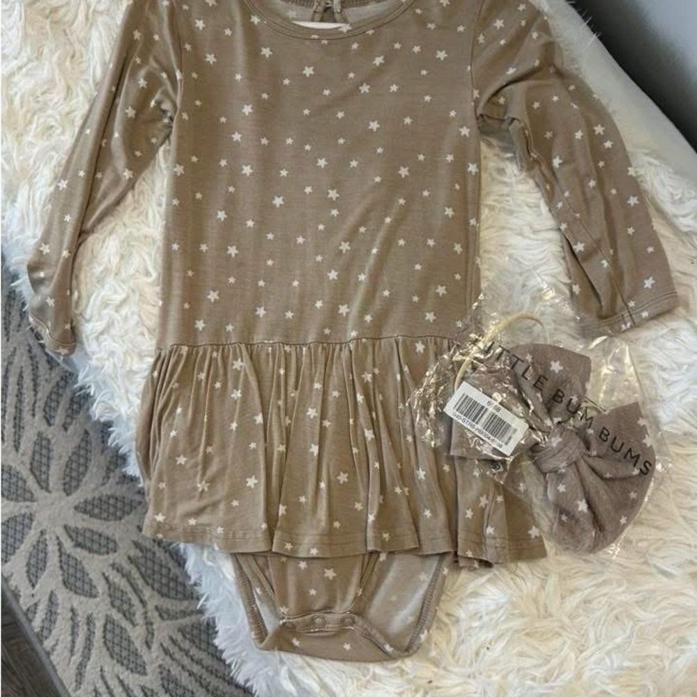 Starry Beige Kids Dress with Headband